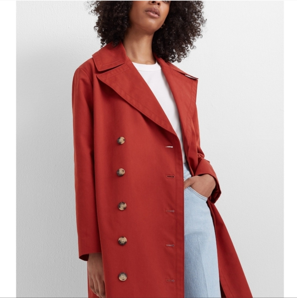 Club Monaco Ohdette Long Trench Coat Jacket Brick Red Sz L - Picture 3 of 13